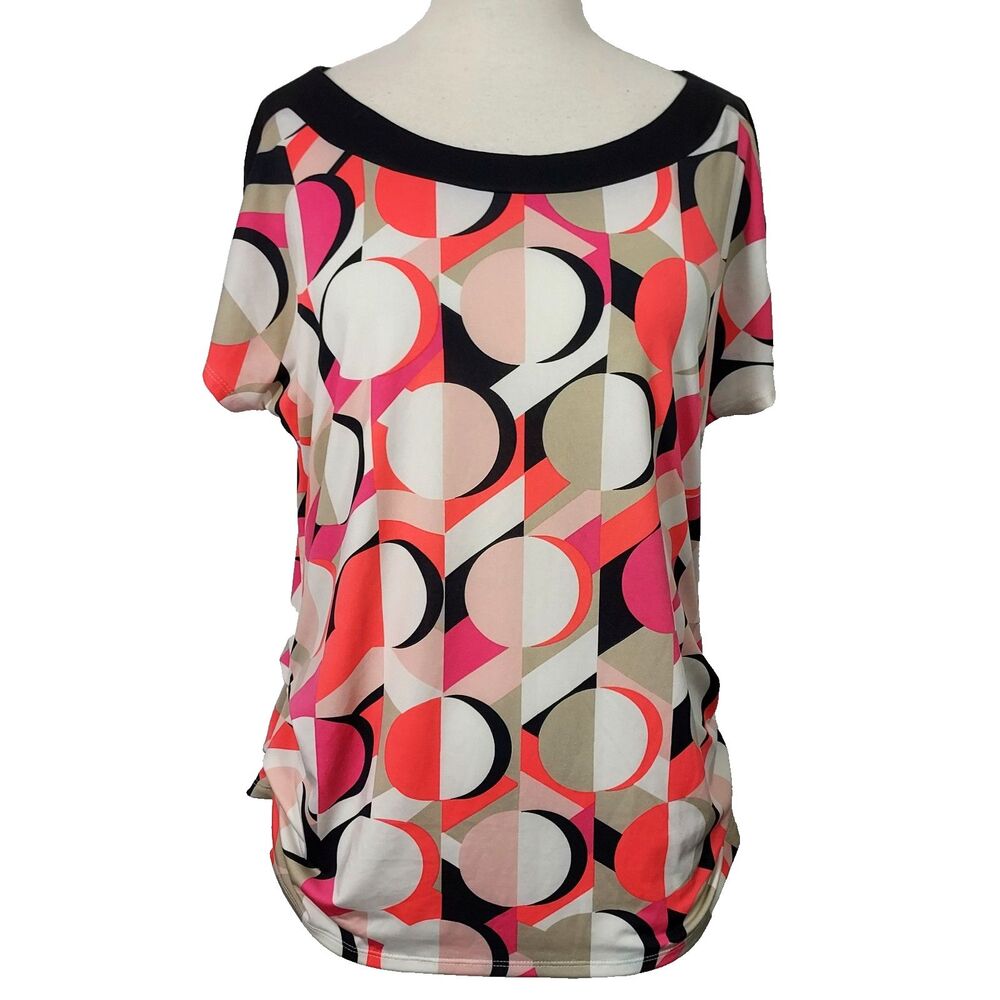 AUW Shirt Top Retro Stretch Cold Shoulder Womens Size XL Ruched Sides Casual